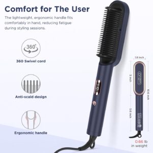 Hair Straightener Brush, 20s Fast Heating, Negative Ions Hair Straightening Brush with Less Frizz